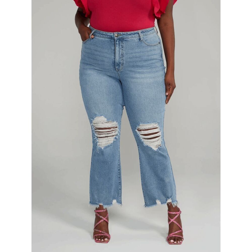 NWT Fashion to Figure High Rise Destructed Flare Jeans